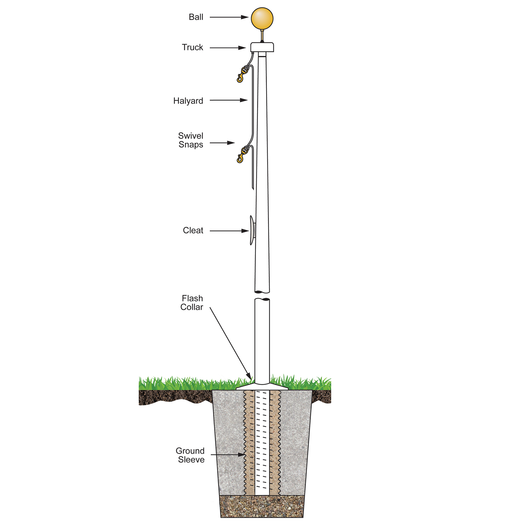 40' White Fiberglass Flagpole