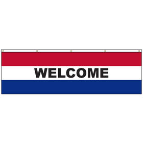 welcome 3' x 10' message flag with heading and grommets
