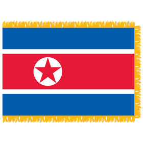north korea 3' x 5' indoor flag w/ pole sleeve & fringe