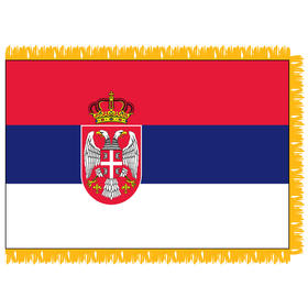 serbia w/ seal 5' x 8' indoor nylon flag w/ pole sleeve & fringe