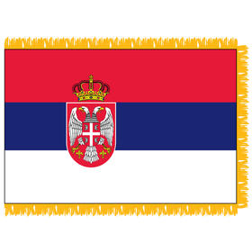 serbia w/ seal 6' x 10' indoor nylon flag w/ pole sleeve & fringe