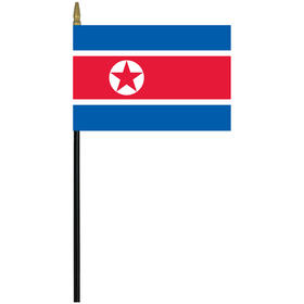 north korea 4" x 6" staff mounted rayon flag