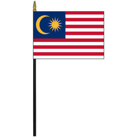 Malaysia 4" x 6" Staff Mounted Rayon Flag