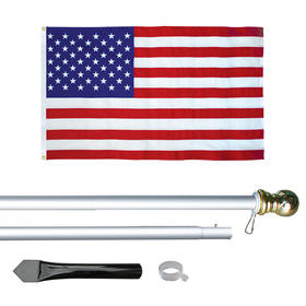 8' economy silver aluminum display pole w/ 3' x 5' u.s. flag