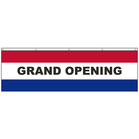 grand opening 3' x 10' message flag w/ heading and grommets