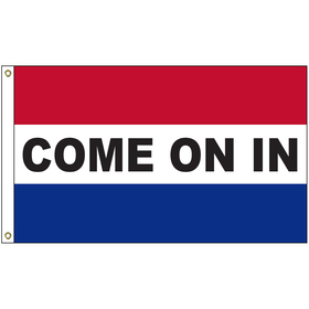 come on in 3' x 5' message flag with heading and grommets