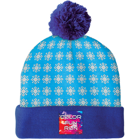 Knit Beanie with Pom and Cuff (Printed Logo)