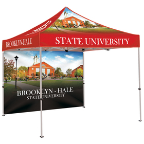 10' square tent with one full double sided wall