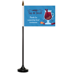 4" x 6" Single Reverse Stick Flag with Black Plastic Weighted Base