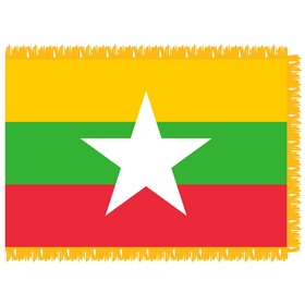 myanmar 3' x 5' indoor nylon flag w/ pole sleeve & fringe