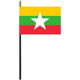 myanmar 4" x 6" staff mounted rayon flag