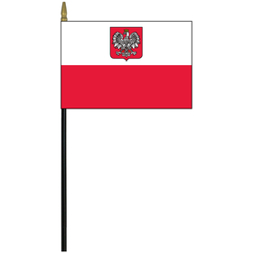 poland w/ seal 4" x 6" staff mounted rayon flag