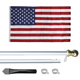 10' economy silver aluminum display pole w/ 3' x 5' u.s. flag