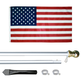 10' economy silver aluminum display pole w/ 3' x 5' u.s. flag