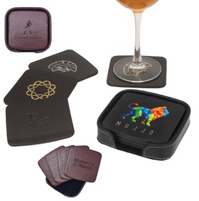 atlantis leather square coaster set