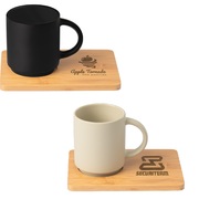 Café Duo - 325 ml Ceramic Mug & Bamboo Board Set