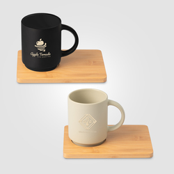 Café Duo - 325 ml Ceramic Mug & Bamboo Board Set