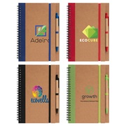 Kraft Hard Cover Spiral Notebook with Pen - ColorJet