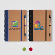 Kraft Hard Cover Spiral Notebook with Pen - ColorJet