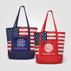 American Flag Non-Woven Tote Bag w/ 210D Pocket