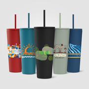 Spire - 24 oz Soft Touch Double Wall Recycled Plastic Tumbler w/ Straw - ColorJet